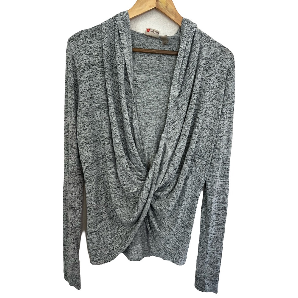 Zella Cross X Drape Heather Gray Long Sleeve Hooded Knit Top Small Activewear